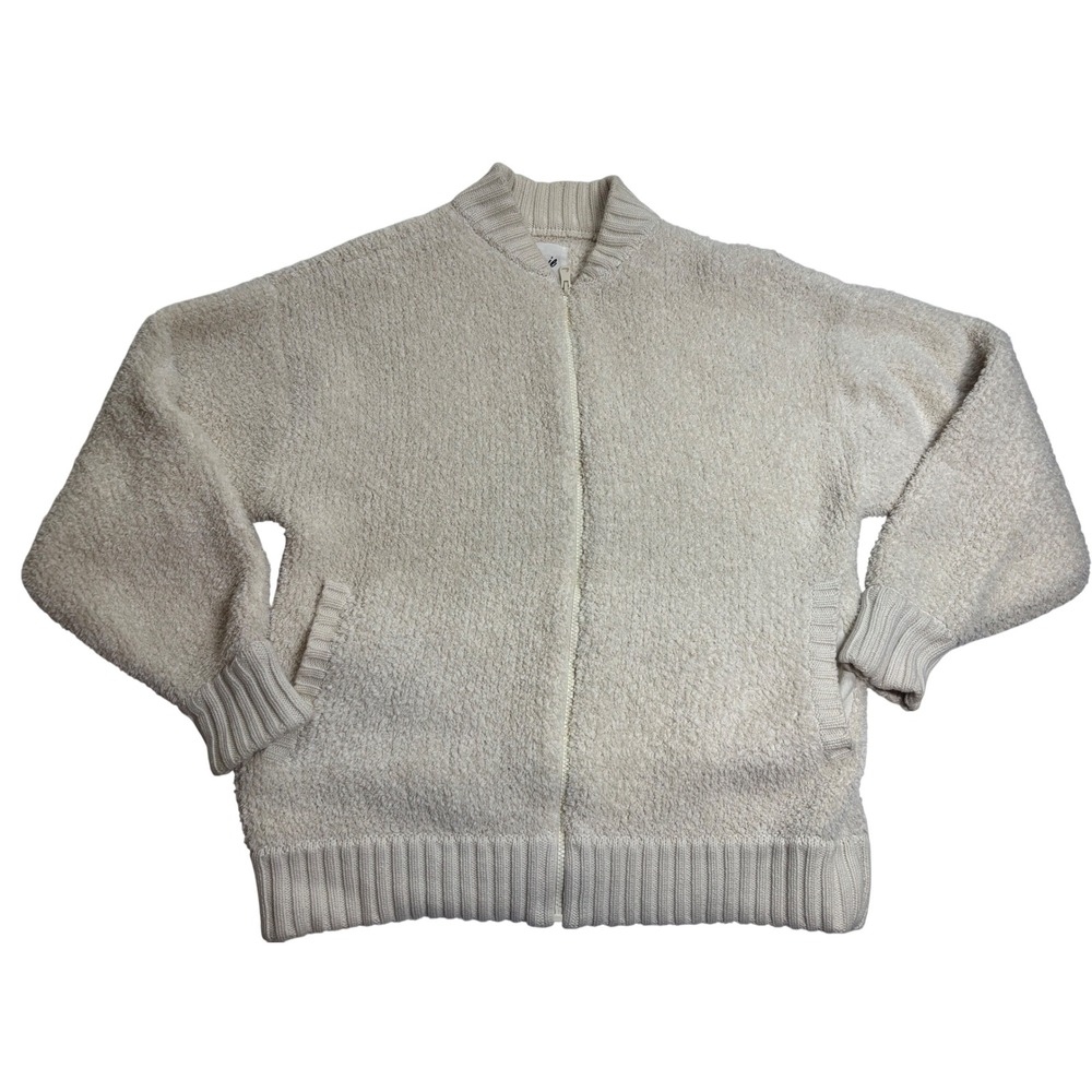 Aerie Bomber Sweater Jacket Women's Cream Excellent Fuzzy Sherpa Zip Up Medium
